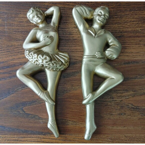 Vintage Chalkware Ballet Dancers MCM Ballerinas Set Wall Art Plaques 12" - Picture 3 of 5
